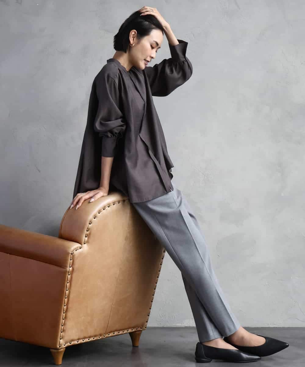 FMBAD10260 MICHEL KLEIN(ミッシェルクラン) シアーAラインブラウス ブラウン