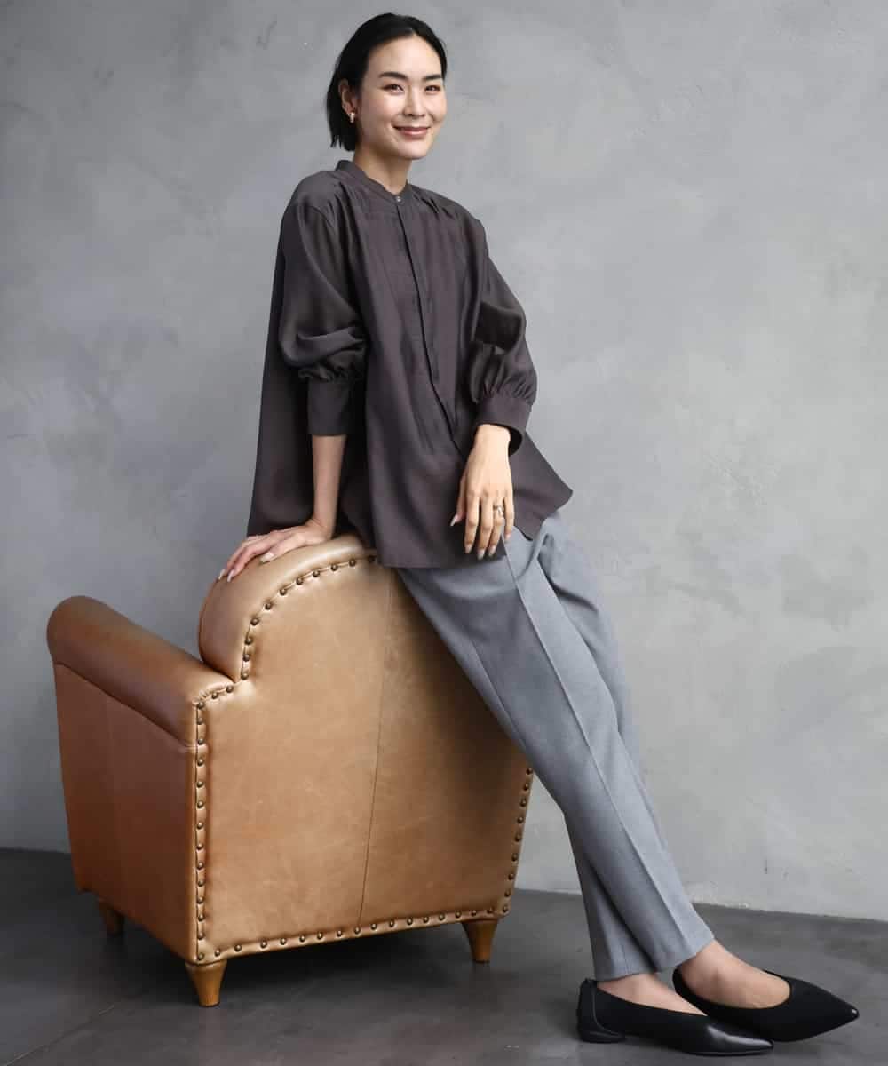 FMBAD10260 MICHEL KLEIN(ミッシェルクラン) シアーAラインブラウス ブラウン