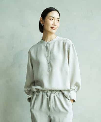 FMBAD19210 MICHEL KLEIN [セットアップ対応]バンドカラーロングシャツブラウス