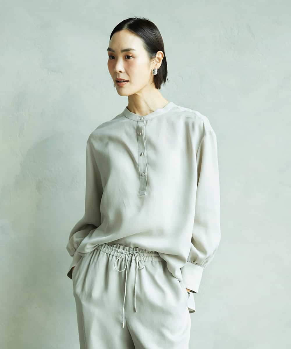 FMBAD19210 MICHEL KLEIN(ミッシェルクラン) [セットアップ対応]バンドーカラーリラックスブラウス ベージュ