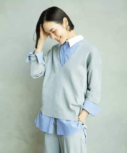 FMBAD19270 MICHEL KLEIN [2WAY]クレリックオーバーサイズストライプシャツ