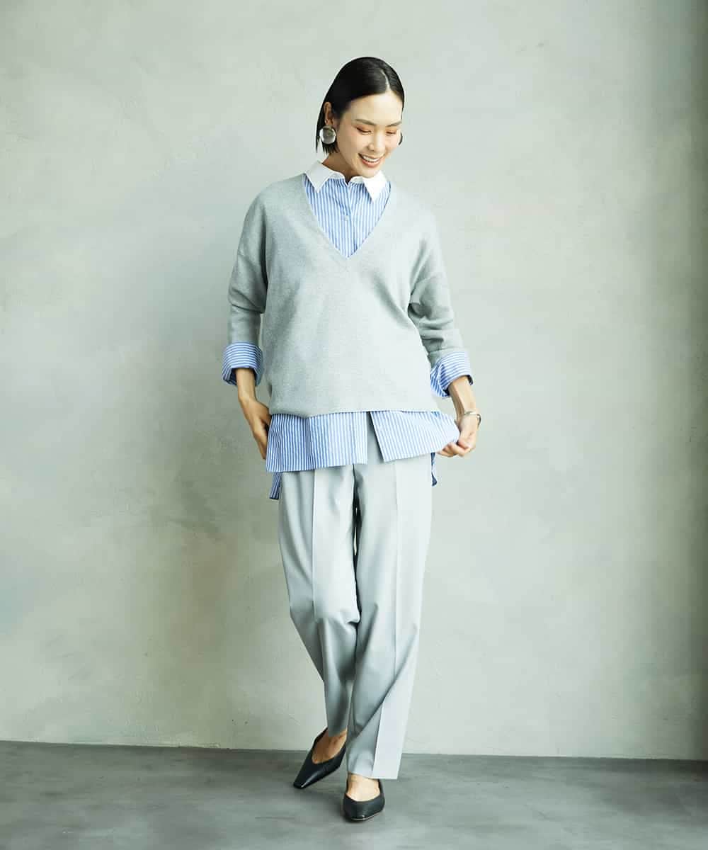 FMBAD19270 MICHEL KLEIN(ミッシェルクラン) [2WAY]クレリックオーバーサイズストライプシャツ ブルー