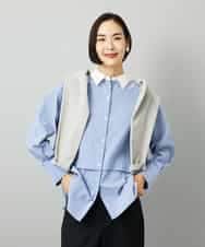 FMBAD19270 MICHEL KLEIN(ミッシェルクラン) [2WAY]クレリックオーバーサイズストライプシャツ ブルー