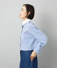 FMBAD19270 MICHEL KLEIN(ミッシェルクラン) [2WAY]クレリックオーバーサイズストライプシャツ ブルー