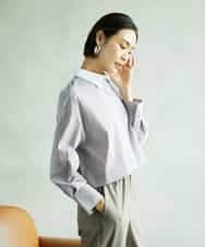 FMBAD19270 MICHEL KLEIN(ミッシェルクラン) [2WAY]クレリックオーバーサイズストライプシャツ ブルー