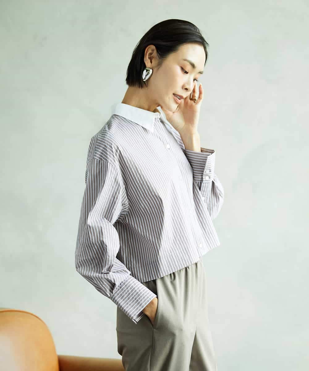 FMBAD19270 MICHEL KLEIN(ミッシェルクラン) [2WAY]クレリックオーバーサイズストライプシャツ ブルー