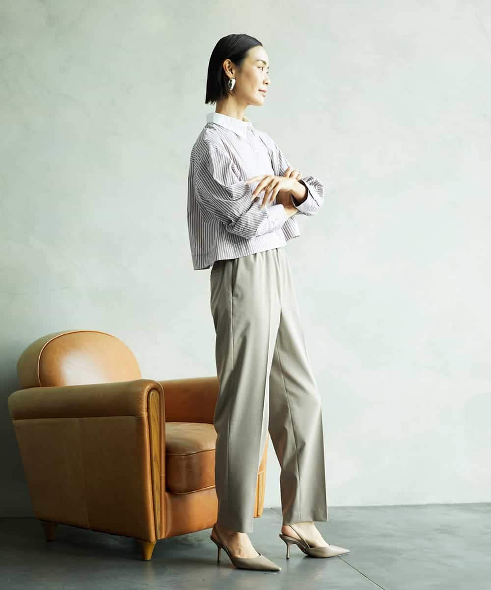 FMBAD19270 MICHEL KLEIN(ミッシェルクラン) [2WAY]クレリックオーバーサイズストライプシャツ ブルー