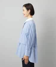 FMBAD19270 MICHEL KLEIN(ミッシェルクラン) [2WAY]クレリックオーバーサイズストライプシャツ ブルー