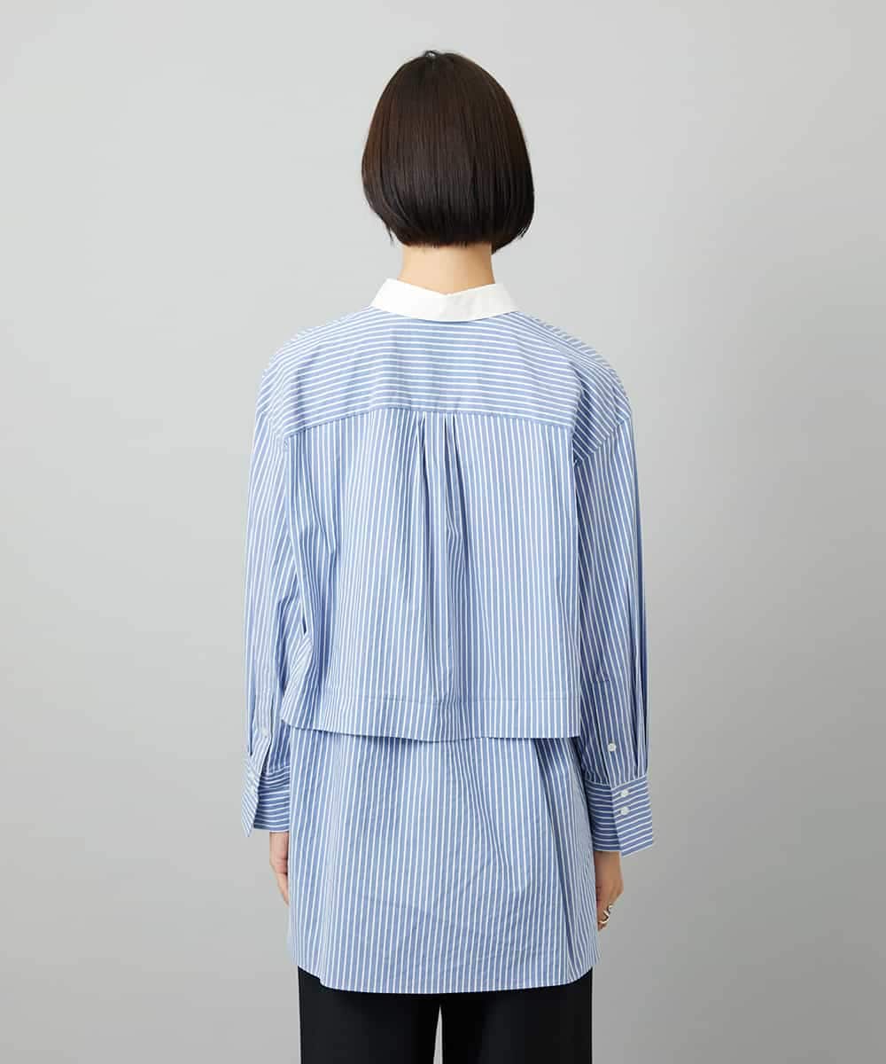 FMBAD19270 MICHEL KLEIN(ミッシェルクラン) [2WAY]クレリックオーバーサイズストライプシャツ ブルー