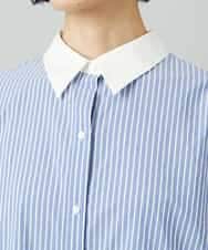 FMBAD19270 MICHEL KLEIN(ミッシェルクラン) [2WAY]クレリックオーバーサイズストライプシャツ ブルー