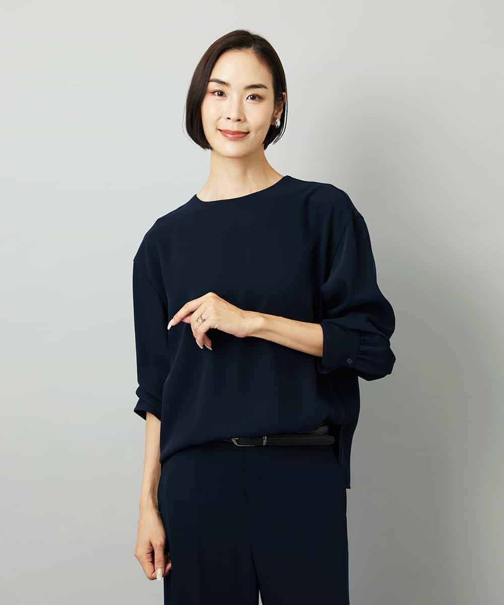FMBAD25230 MICHEL KLEIN(ミッシェルクラン) [セットアップ対応]ノーカラーブラウス ネイビー