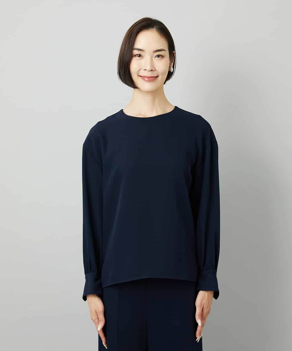 FMBAD25230 MICHEL KLEIN(ミッシェルクラン) [セットアップ対応]ノーカラーブラウス ネイビー