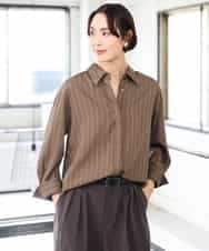 FMBAG01250 MICHEL KLEIN(ミッシェルクラン) ヴィンテージライクストライプシャツ オリーブブラウン