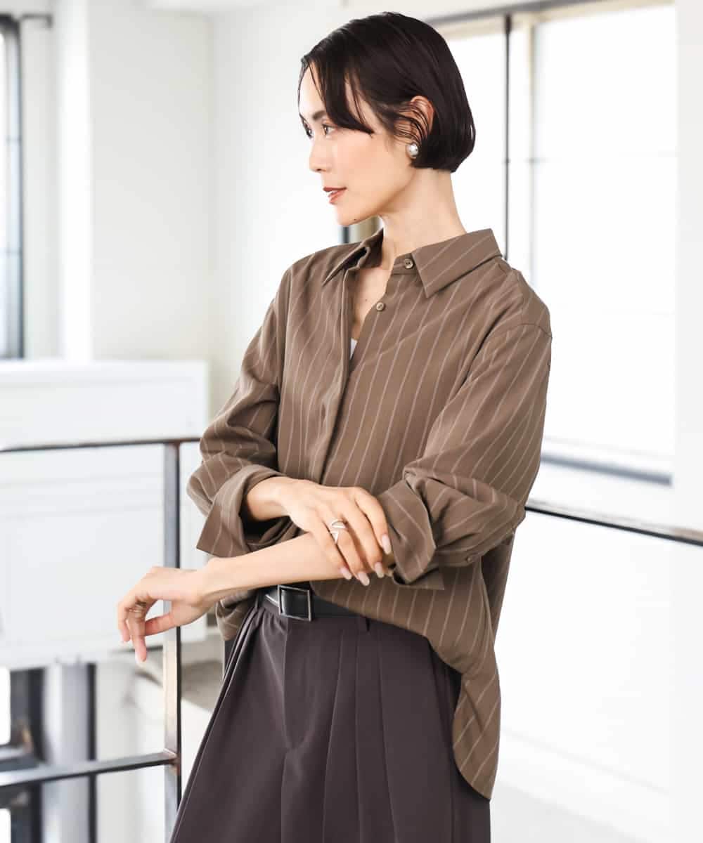 FMBAG01250 MICHEL KLEIN(ミッシェルクラン) ヴィンテージライクストライプシャツ ホワイト