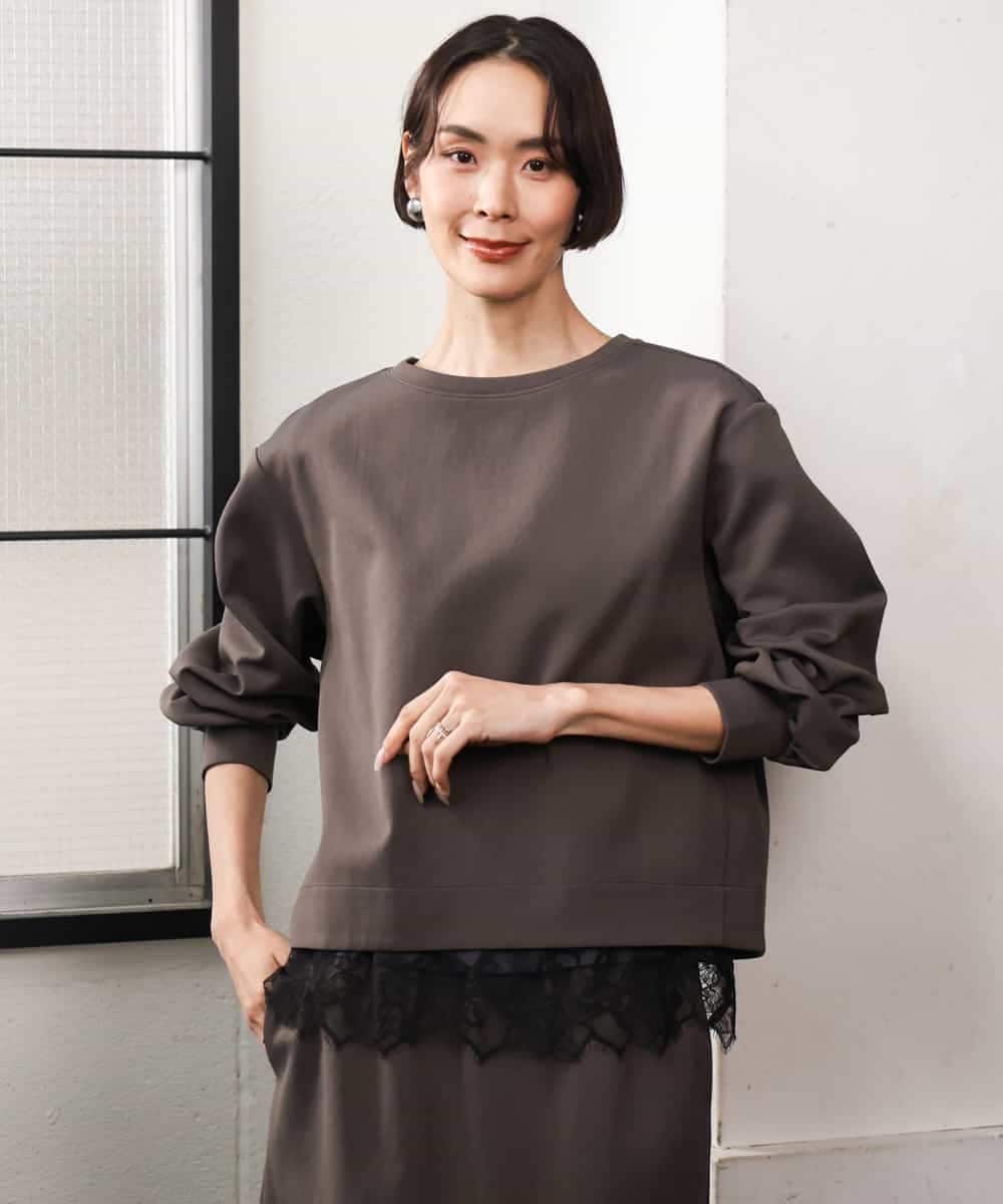 FMBAG02210 MICHEL KLEIN(ミッシェルクラン) [セットアップ対応]ダンボールニットフォルムプルオーバー チャコールブラウン