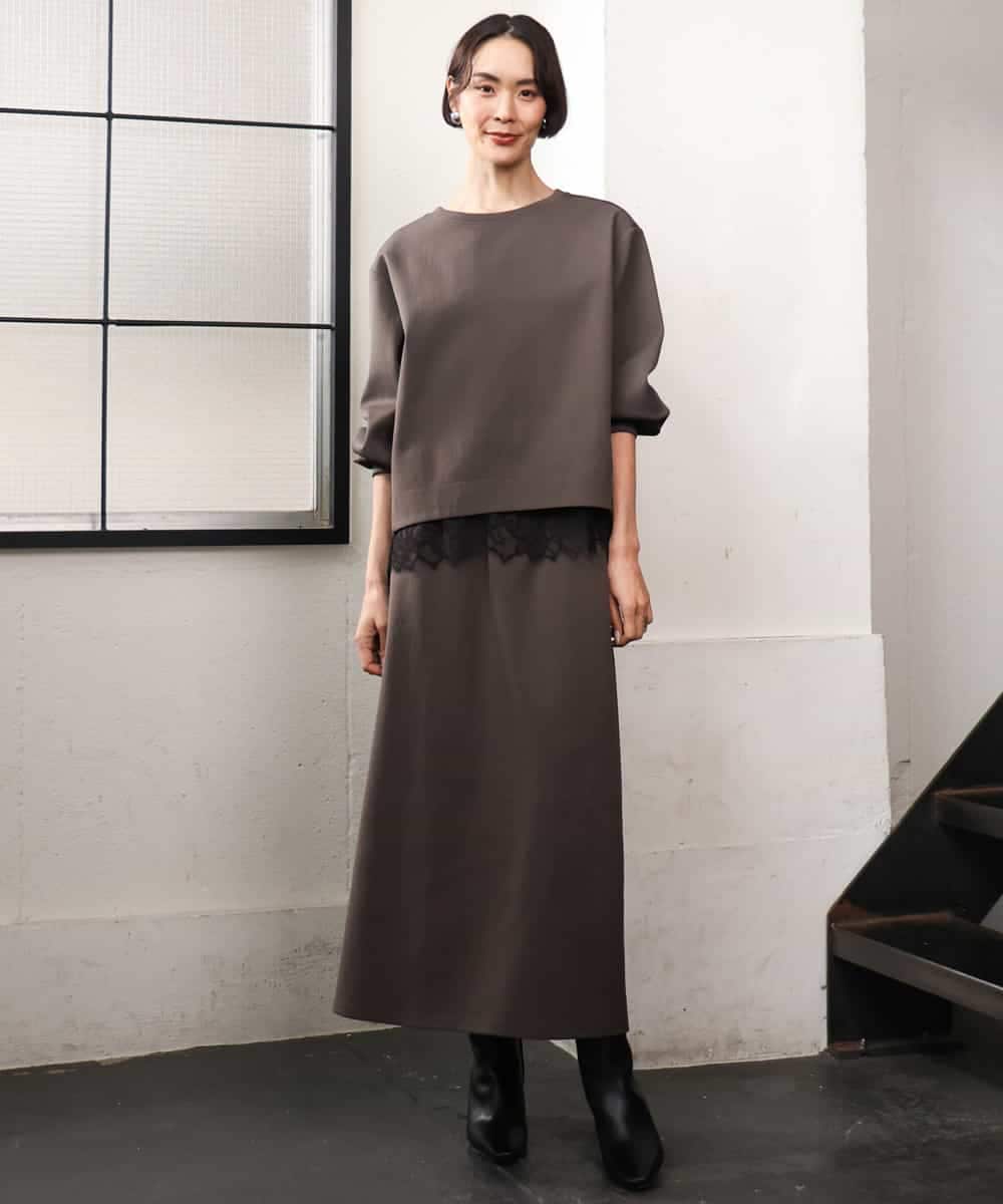 FMBAG02210 MICHEL KLEIN(ミッシェルクラン) [セットアップ対応]ダンボールニットフォルムプルオーバー チャコールブラウン
