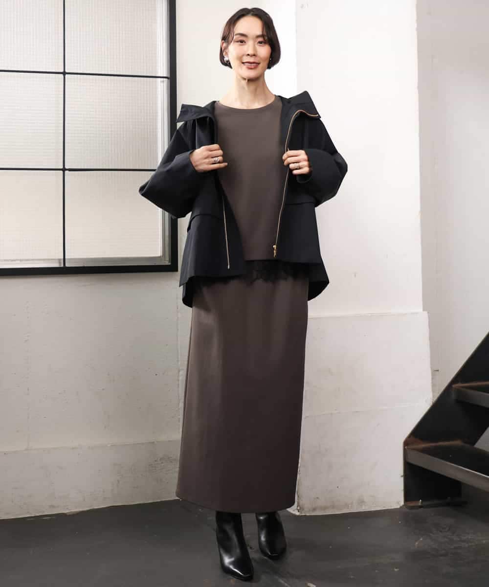 FMBAG02210 MICHEL KLEIN(ミッシェルクラン) [セットアップ対応]ダンボールニットフォルムプルオーバー チャコールブラウン