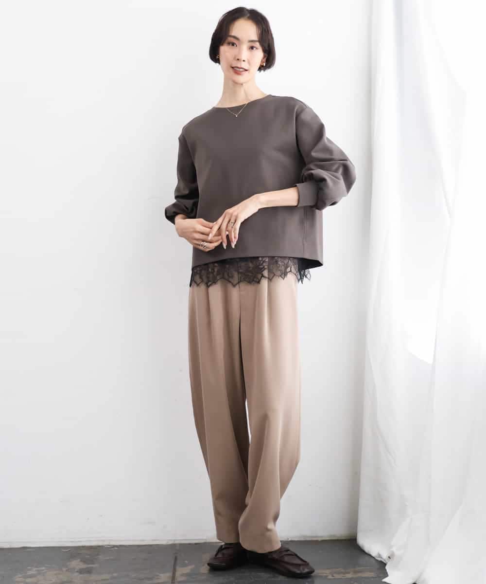 FMBAG02210 MICHEL KLEIN(ミッシェルクラン) [セットアップ対応]ダンボールニットフォルムプルオーバー チャコールブラウン