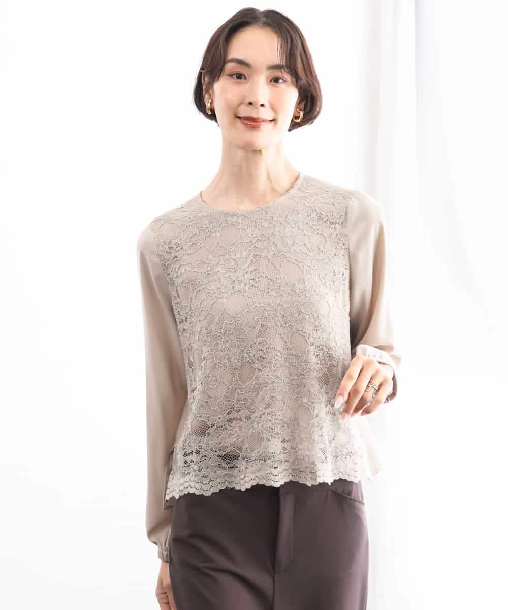 FMBAG04190 MICHEL KLEIN(ミッシェルクラン) フロントレースブラウス ベージュ