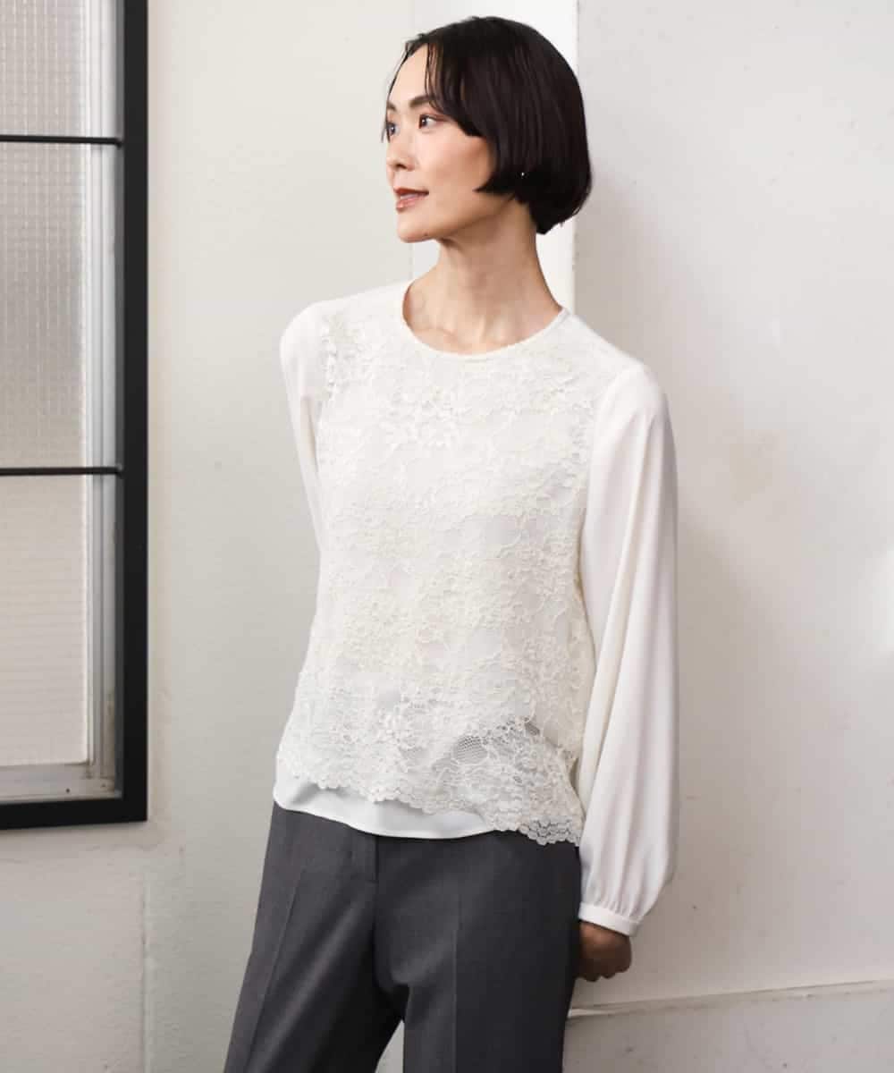 FMBAG04190 MICHEL KLEIN(ミッシェルクラン) フロントレースブラウス ベージュ