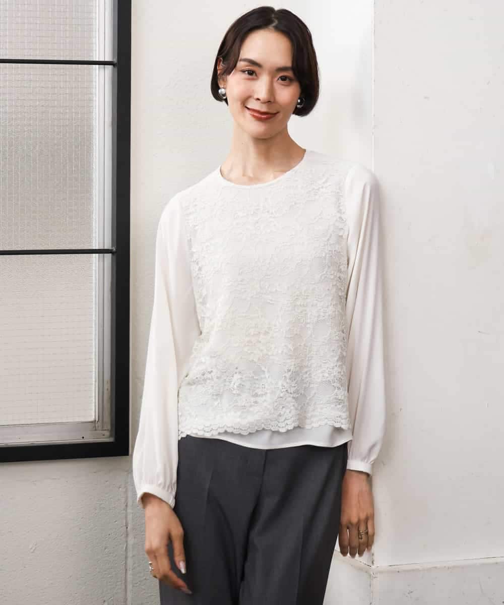 FMBAG04190 MICHEL KLEIN(ミッシェルクラン) フロントレースブラウス ベージュ