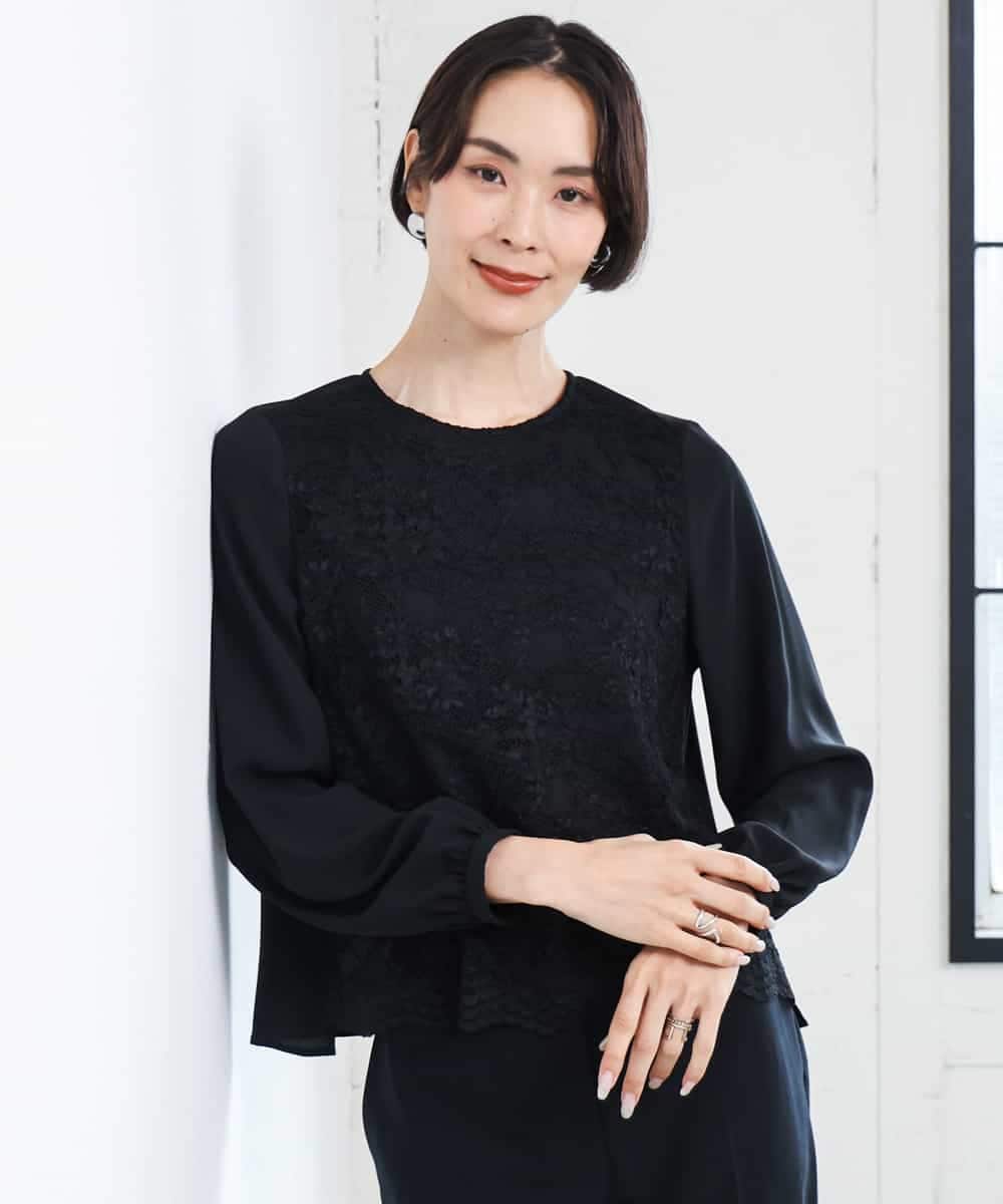 FMBAG04190 MICHEL KLEIN(ミッシェルクラン) フロントレースブラウス ブラック