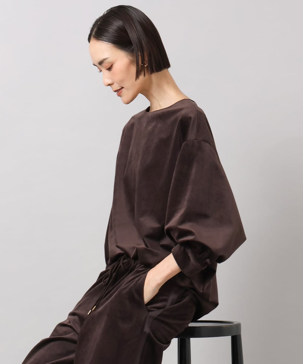 FMBAG06210 MICHEL KLEIN(ミッシェルクラン) [セットアップ対応]ベロアボリュームスリーブプルオーバー ブラウン