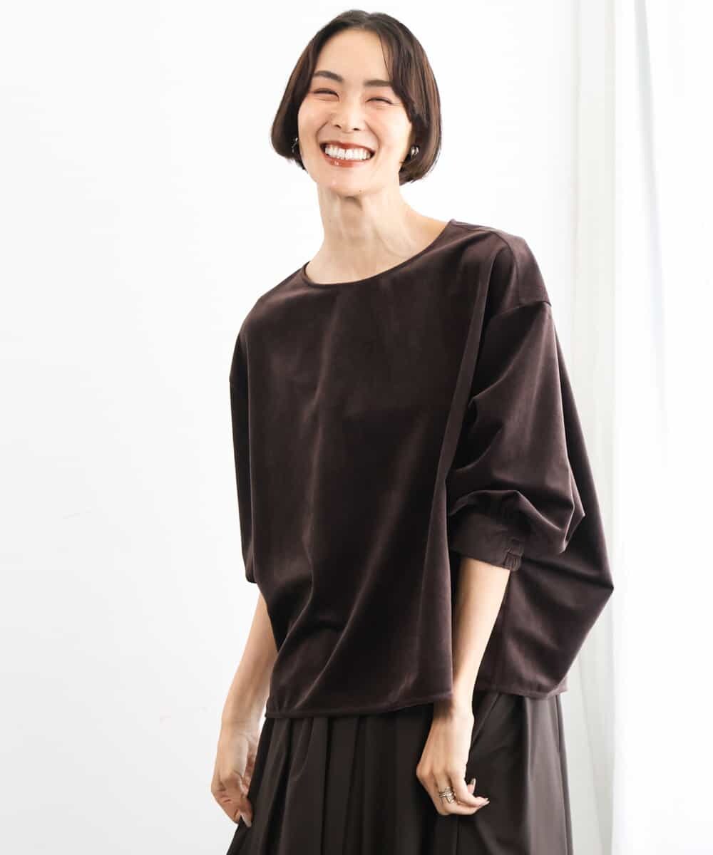 FMBAG06210 MICHEL KLEIN(ミッシェルクラン) [セットアップ対応]ベロアボリュームスリーブプルオーバー ブラウン