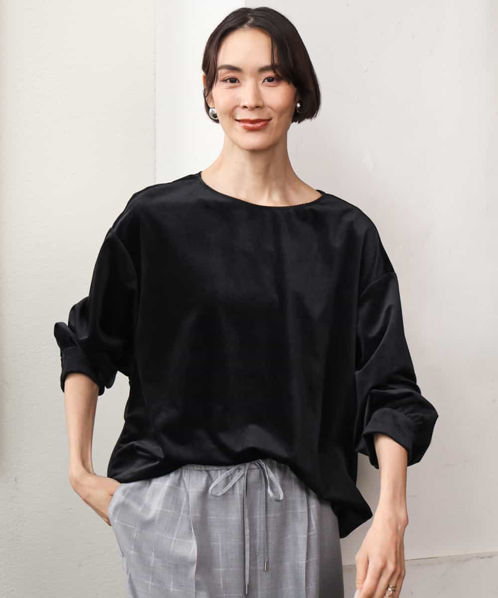 FMBAG06210 MICHEL KLEIN(ミッシェルクラン) [セットアップ対応]ベロアボリュームスリーブプルオーバー ブラウン