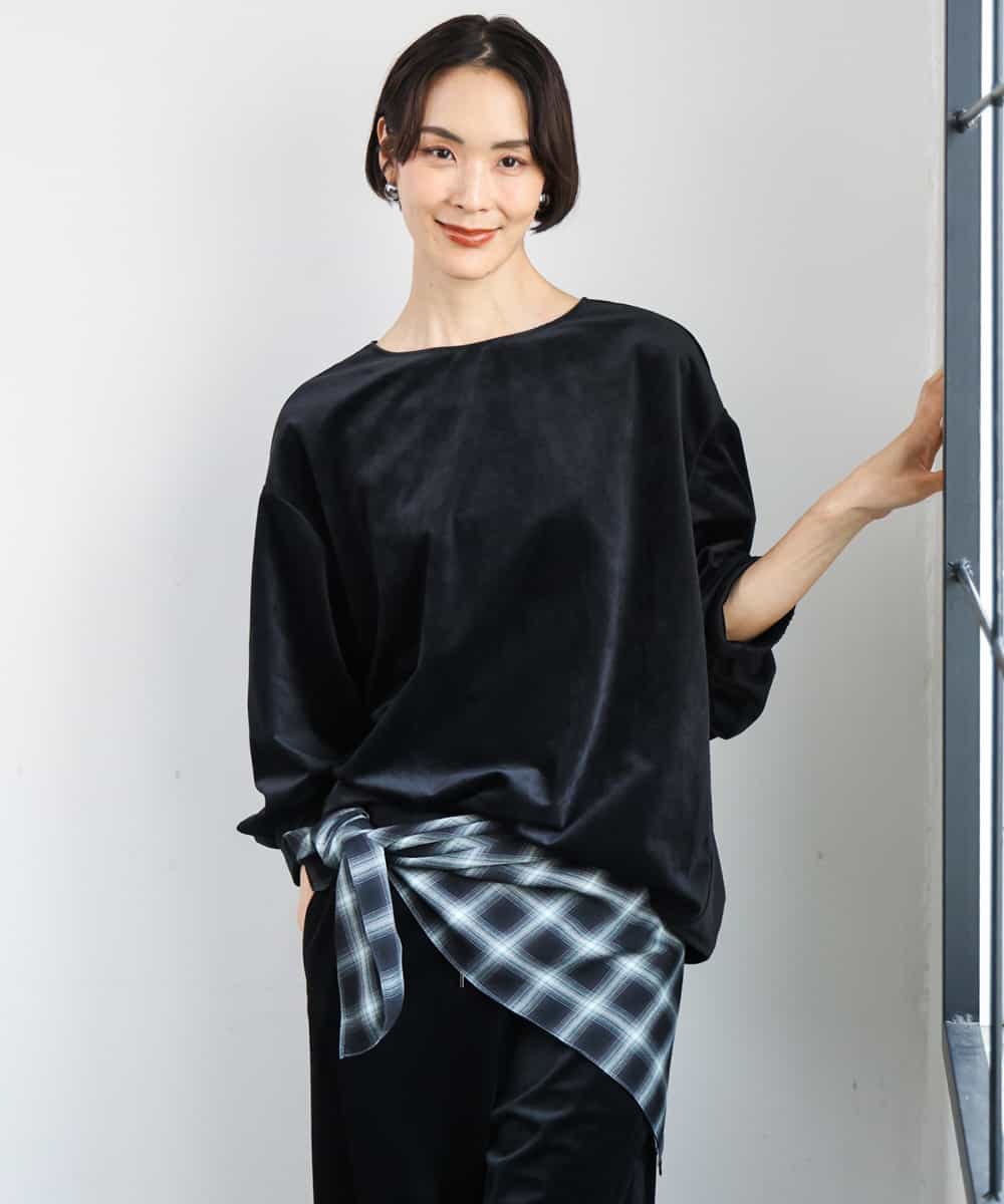 FMBAG06210 MICHEL KLEIN(ミッシェルクラン) [セットアップ対応]ベロアボリュームスリーブプルオーバー ブラウン