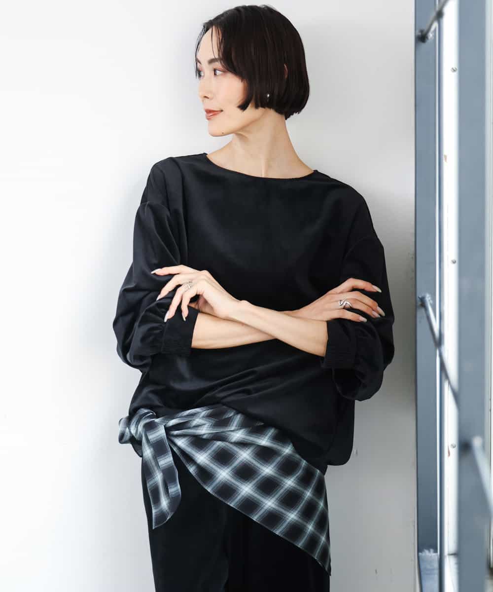 FMBAG06210 MICHEL KLEIN(ミッシェルクラン) [セットアップ対応]ベロアボリュームスリーブプルオーバー ブラック