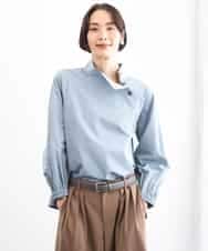 FMBAG06230 MICHEL KLEIN(ミッシェルクラン) スタンドカラーブラウス ライトブルー
