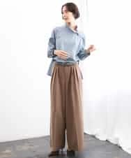 FMBAG06230 MICHEL KLEIN(ミッシェルクラン) スタンドカラーブラウス ライトブルー