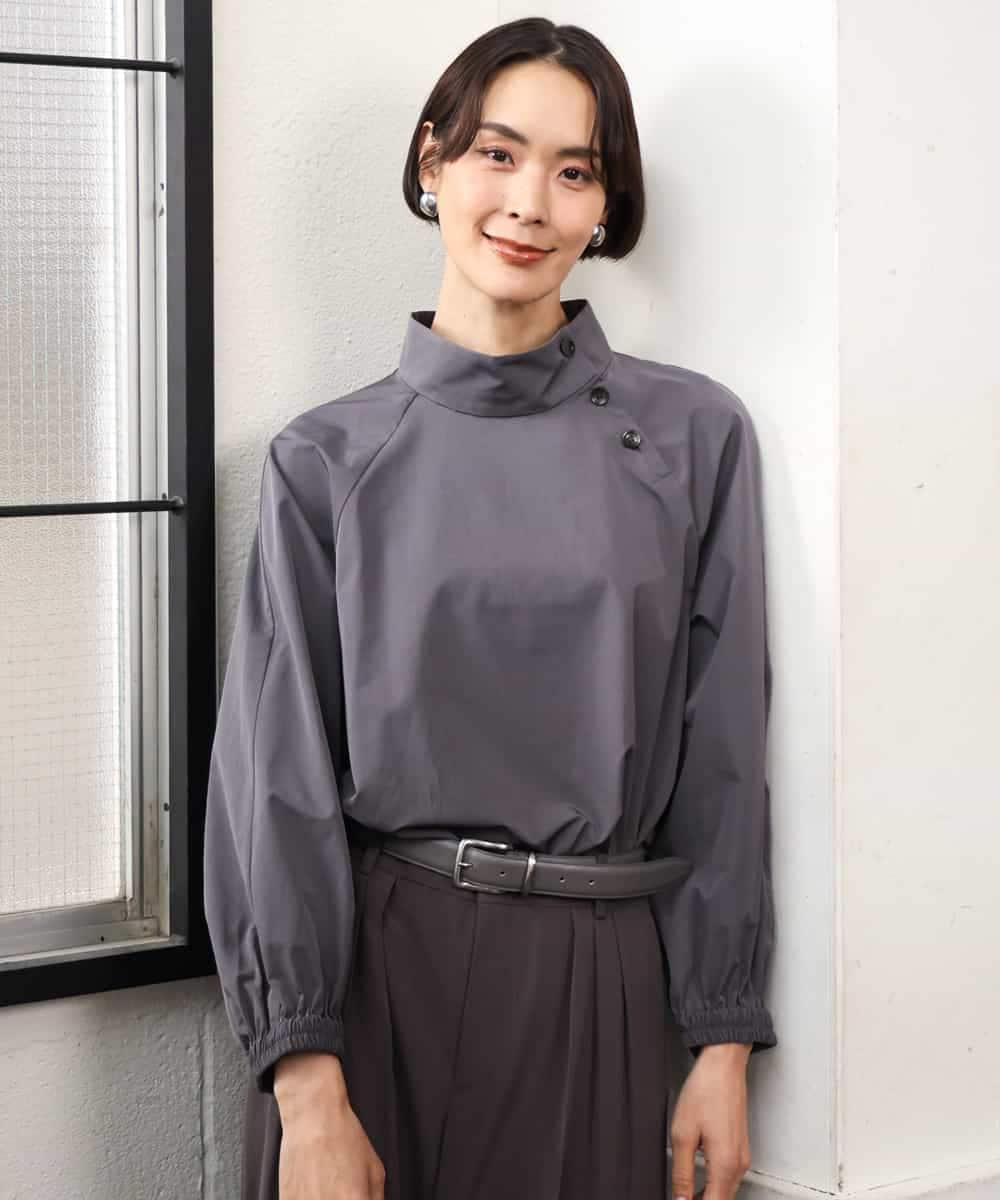 FMBAG06230 MICHEL KLEIN(ミッシェルクラン) スタンドカラーブラウス ライトブルー