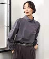 FMBAG06230 MICHEL KLEIN(ミッシェルクラン) スタンドカラーブラウス ライトブルー