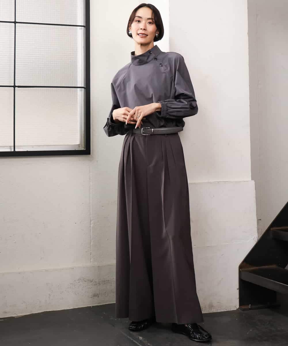 FMBAG06230 MICHEL KLEIN(ミッシェルクラン) スタンドカラーブラウス ライトブルー