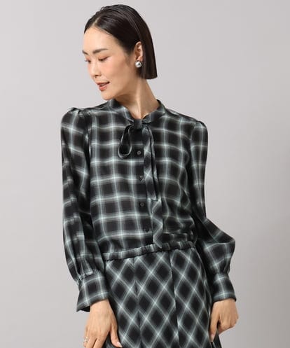 FMBAG07220 MICHEL KLEIN [セットアップ対応]リボンチェックブラウス