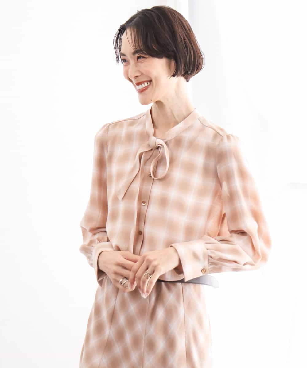 FMBAG07220 MICHEL KLEIN(ミッシェルクラン) [セットアップ対応]リボンチェックブラウス オレンジ
