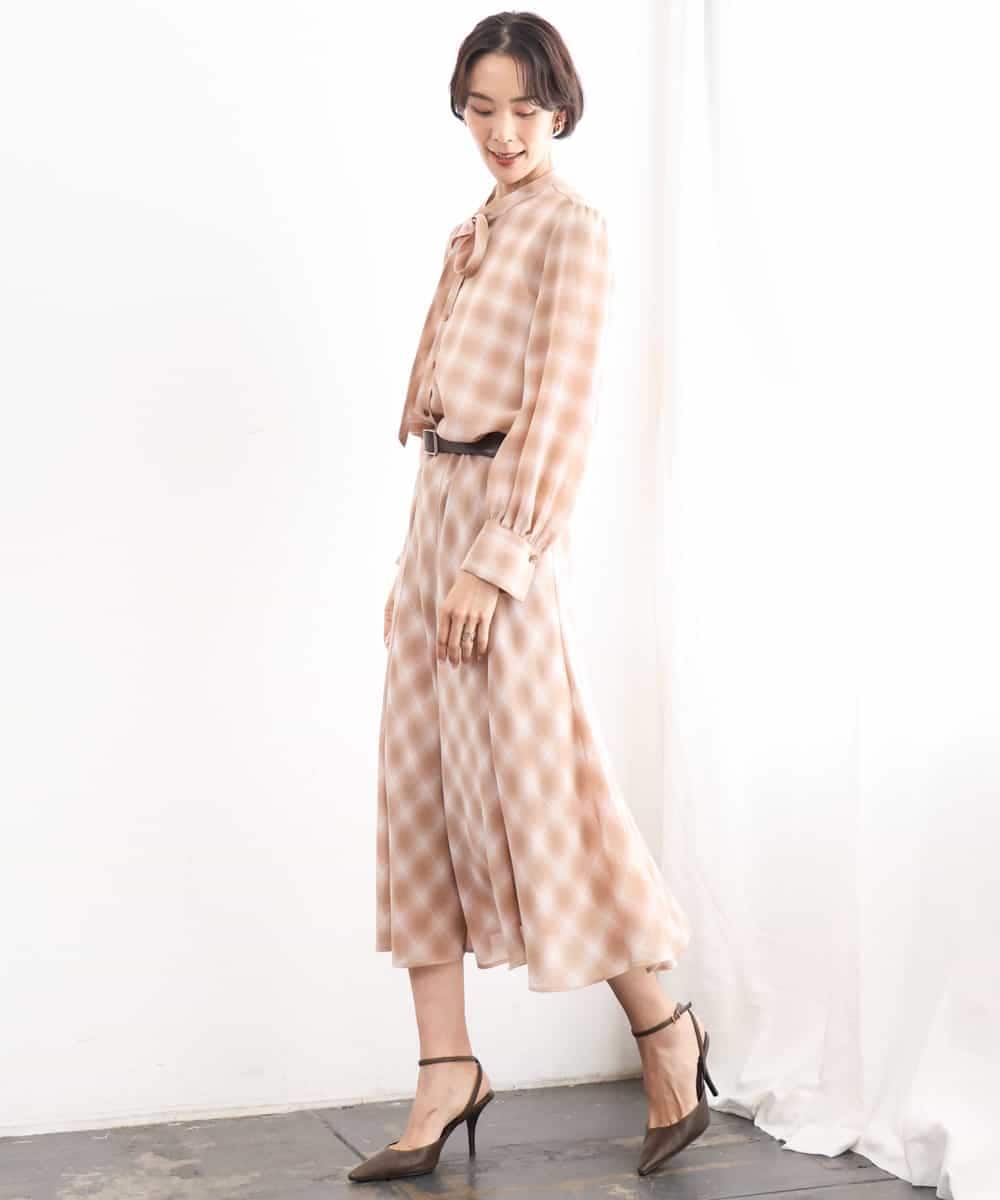 FMBAG07220 MICHEL KLEIN(ミッシェルクラン) [セットアップ対応]リボンチェックブラウス オレンジ