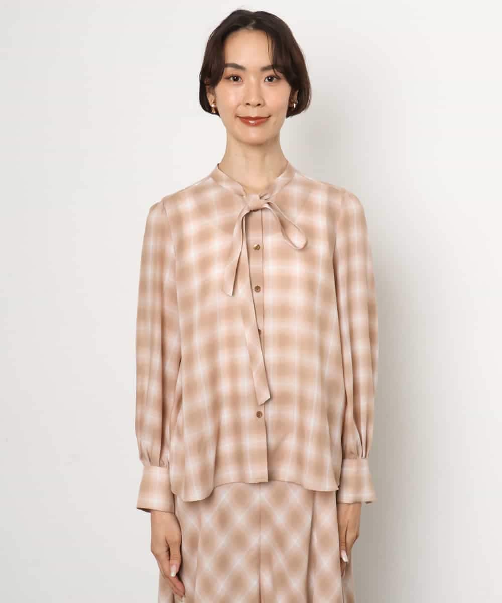 FMBAG07220 MICHEL KLEIN(ミッシェルクラン) [セットアップ対応]リボンチェックブラウス オレンジ