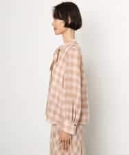 FMBAG07220 MICHEL KLEIN(ミッシェルクラン) [セットアップ対応]リボンチェックブラウス オレンジ