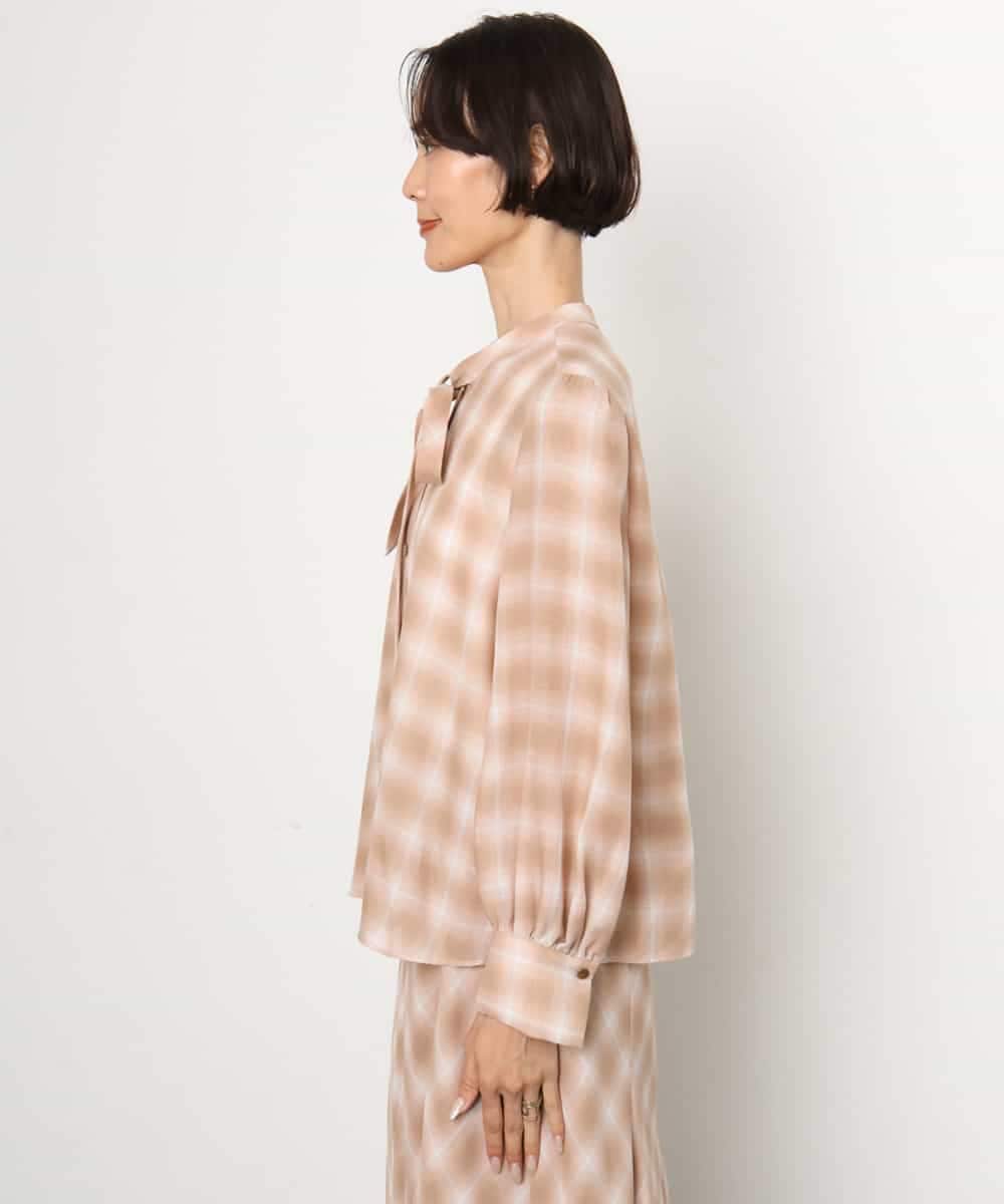 FMBAG07220 MICHEL KLEIN(ミッシェルクラン) [セットアップ対応]リボンチェックブラウス オレンジ