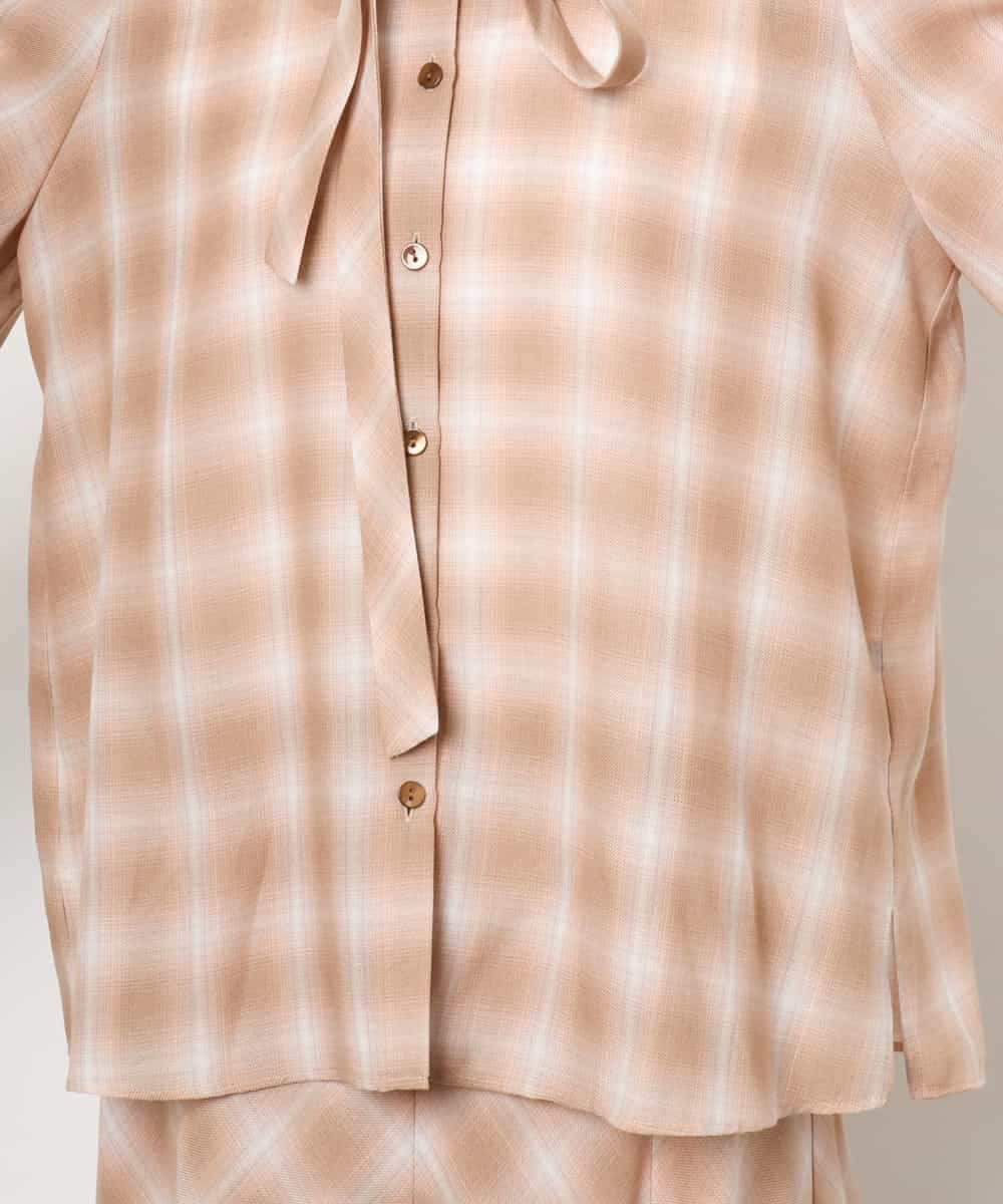 FMBAG07220 MICHEL KLEIN(ミッシェルクラン) [セットアップ対応]リボンチェックブラウス オレンジ