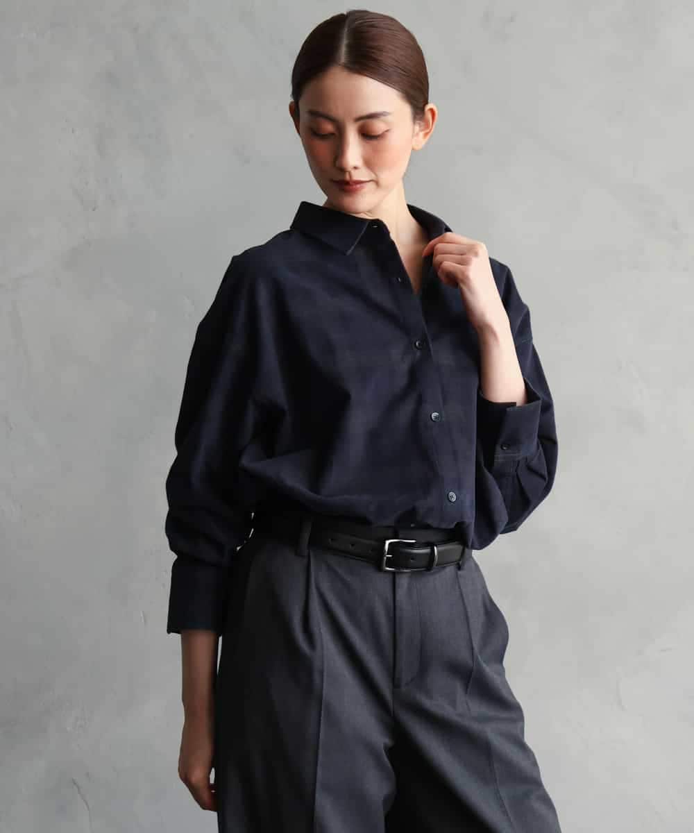 FMBAG20250 MICHEL KLEIN(ミッシェルクラン) [セットアップ対応]チェックコーデュロイシャツ ネイビー