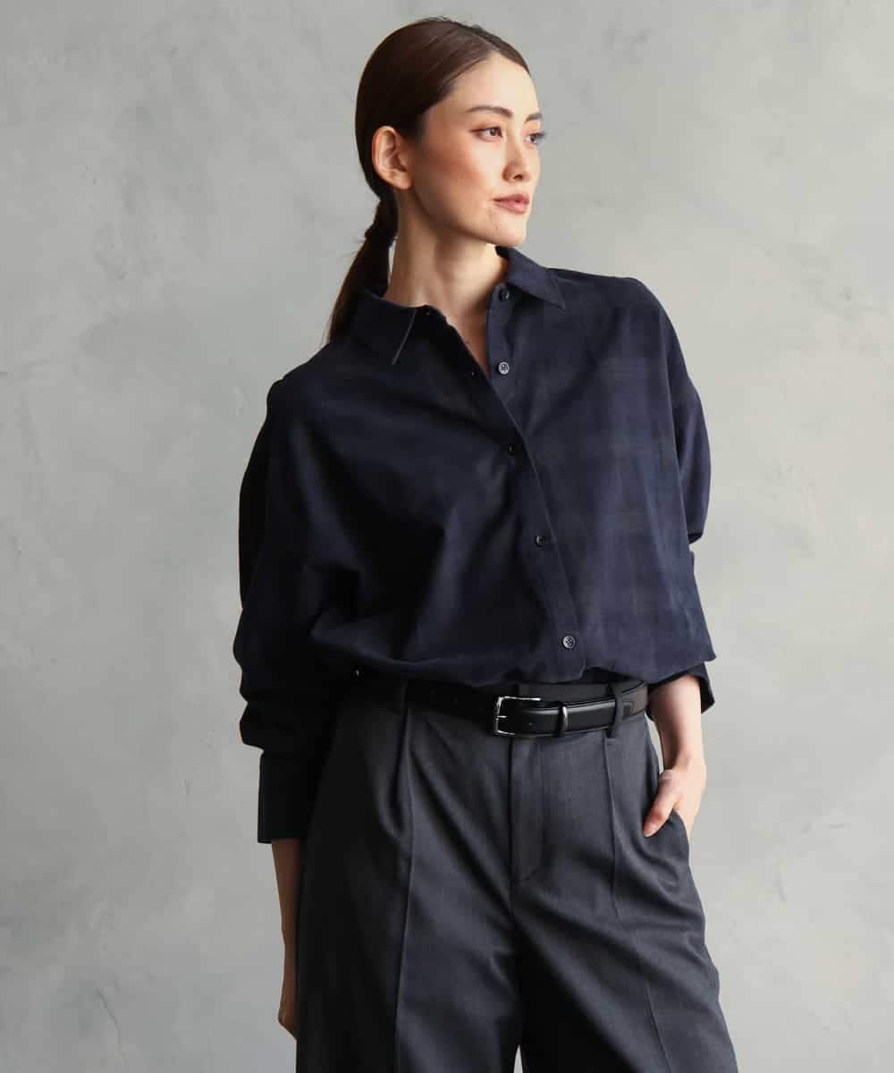 FMBAG20250 MICHEL KLEIN(ミッシェルクラン) [セットアップ対応]チェックコーデュロイシャツ ネイビー