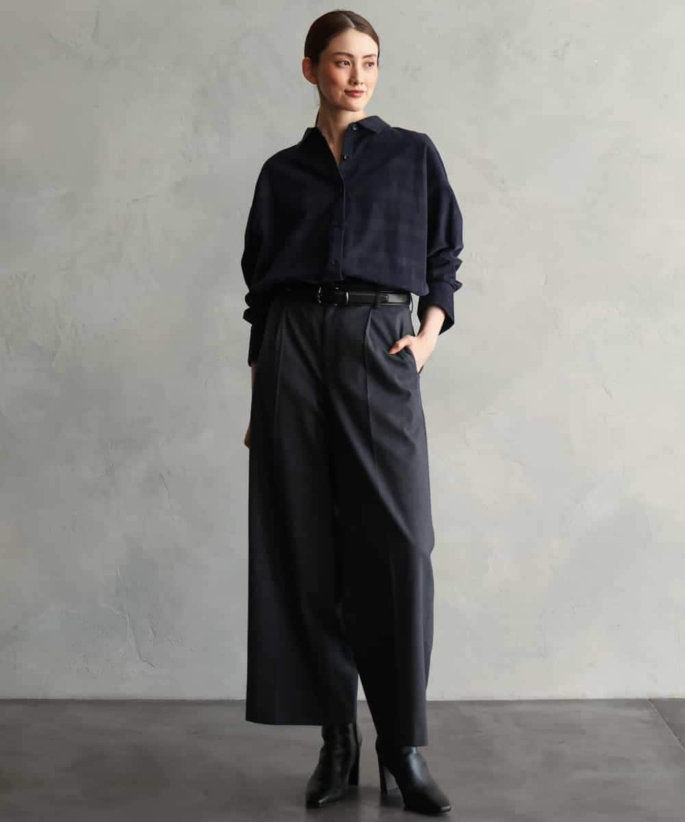 FMBAG20250 MICHEL KLEIN(ミッシェルクラン) [セットアップ対応]チェックコーデュロイシャツ ネイビー
