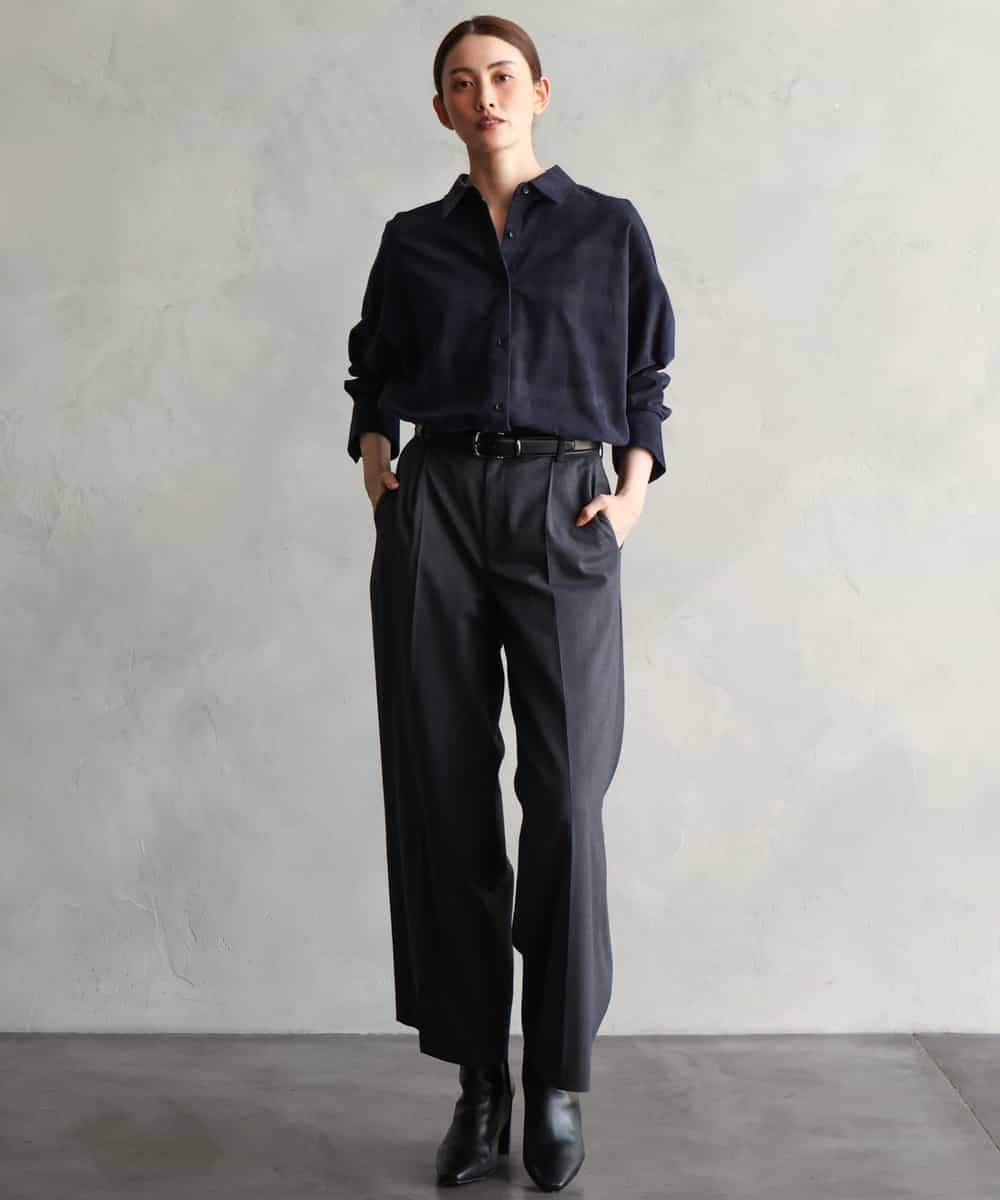 FMBAG20250 MICHEL KLEIN(ミッシェルクラン) [セットアップ対応]チェックコーデュロイシャツ ネイビー