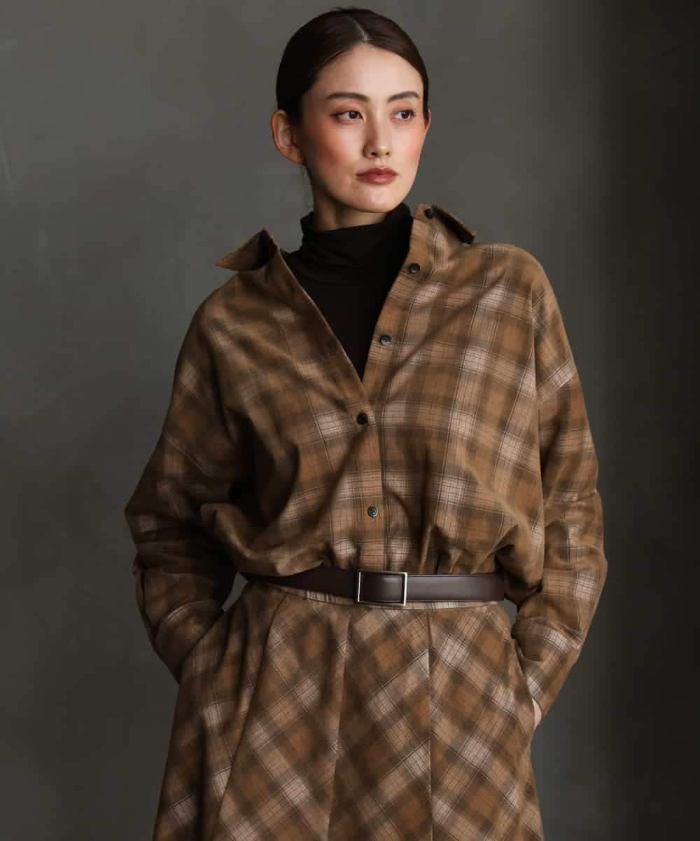 FMBAG20250 MICHEL KLEIN(ミッシェルクラン) [セットアップ対応]チェックコーデュロイシャツ ネイビー