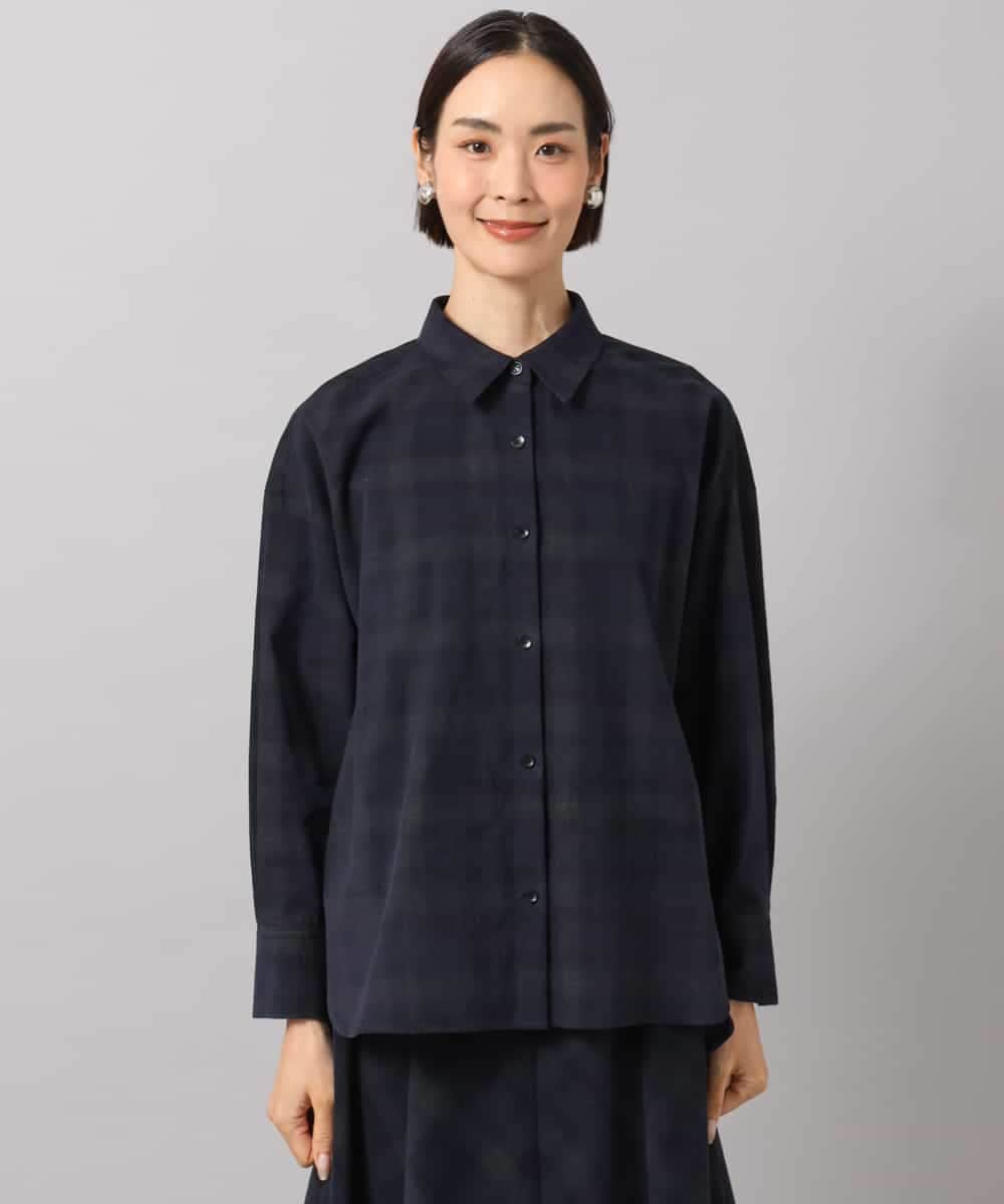 FMBAG20250 MICHEL KLEIN(ミッシェルクラン) [セットアップ対応]チェックコーデュロイシャツ ネイビー