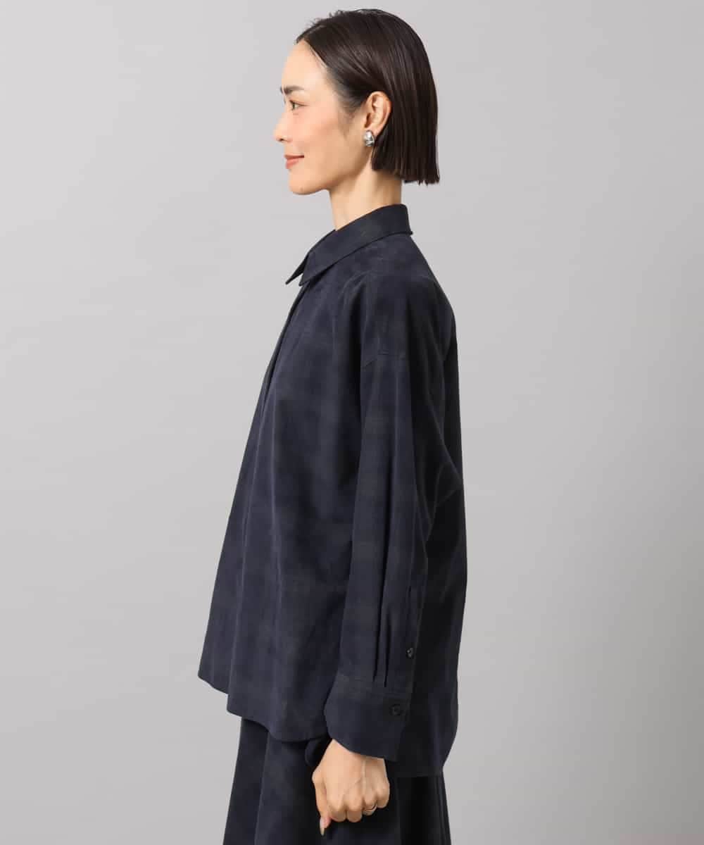 FMBAG20250 MICHEL KLEIN(ミッシェルクラン) [セットアップ対応]チェックコーデュロイシャツ ネイビー